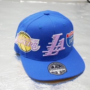 LA LAKERS MITCHELL & NESS DYNASTY FITTED HAT PATCHED BLUE *KOBE YEARS*